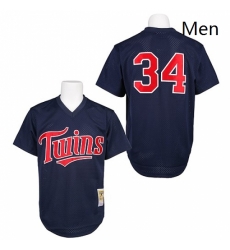 Mens Mitchell and Ness 1991 Minnesota Twins 34 Kirby Puckett Replica Navy Blue Throwback MLB Jersey