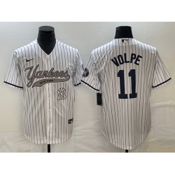 Men New York Yankees 11 Anthony Volpe White With Patch Cool Base Stitched Baseball Jersey