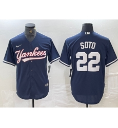 Men New York Yankees 22 Juan Soto Navy Cool Base Stitched Baseball Jersey