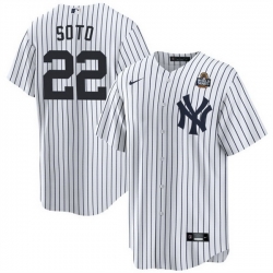 Men New York Yankees 22 Juan Soto White 2024 World Series With Name Cool Base Stitched Baseball Jersey