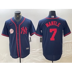 Men New York Yankees 7 Mickey Mantle Navy With Patch Cool Base Stitched Baseball Jersey