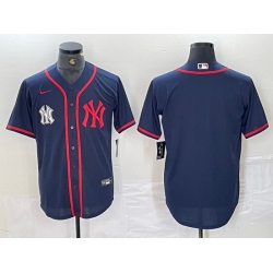 Men New York Yankees Big LOGO Navy Cool Base Stitched Baseball Jersey 30