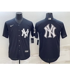 Men New York Yankees Black Team Big Logo Cool Base Stitched Baseball Jersey