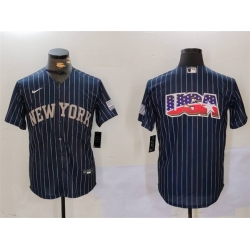 Men New York Yankees Navy Team Big Logo Cool Base Stitched Baseball Jersey 1