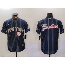 Men New York Yankees Navy Team Big Logo Cool Base Stitched Baseball Jersey 2