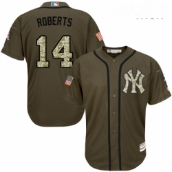 Mens Majestic New York Yankees 14 Brian Roberts Replica Green Salute to Service MLB Jersey