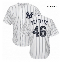 Mens Majestic New York Yankees 46 Andy Pettitte Authentic White Team Logo Fashion MLB Jersey