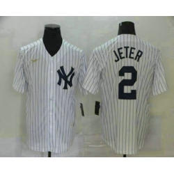 Men's New York Yankees #2 Derek Jeter White Throwback Stitched MLB Cool Base Nike Jersey