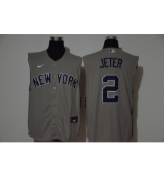 Yankees 2 Derek Jeter Gray Nike Cool Base Sleeveless Jersey