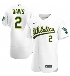 Men Oakland Athletics 2 Khris Davis Men Nike White Home 2020 Flex Base Player MLB Jersey