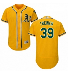 Mens Majestic Oakland Athletics 39 Blake Treinen Gold Alternate Flex Base Authentic Collection MLB Jersey