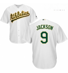 Mens Majestic Oakland Athletics 9 Reggie Jackson Replica White Home Cool Base MLB Jersey