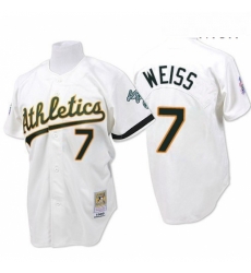 Mens Mitchell and Ness Oakland Athletics 7 Walt Weiss Replica White Throwback MLB Jersey