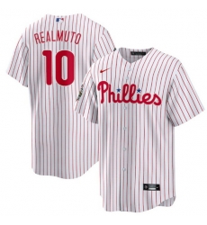 Men Philadelphia Phillies 10 J T  Realmuto White 2022 World Series Cool Base Stitched Baseball Jersey