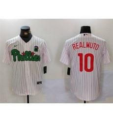 Men Philadelphia Phillies 10 J T  Realmuto White Green Cool Base Stitched Jersey