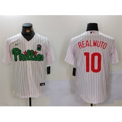 Men Philadelphia Phillies 10 J T  Realmuto White Green Cool Base Stitched Jersey