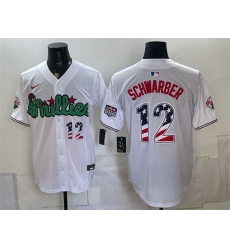 Men Philadelphia Phillies 12 Kyle Schwarber White Phanatic USA 250 Fourth of July Stitched Baseball Jerseys 001 Men Philadelphia Phillies 12 Kyle Schwarber White Phanatic USA 250 Fourth of July Stitched Baseball Jerseys 001