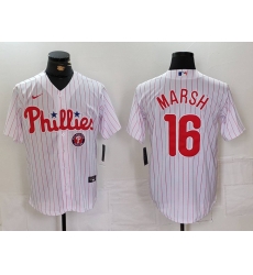 Men Philadelphia Phillies 16 Brandon Marsh White Cool Base Stitched Baseball Jersey 2