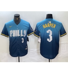 Men Philadelphia Phillies 3 Bryce Harper Blue 2024 City Connect Limited Stitched Jersey 8