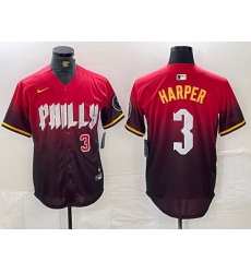 Men Philadelphia Phillies 3 Bryce Harper Red 2024 City Connect Limited Stitched Jersey 3