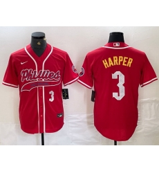 Men Philadelphia Phillies 3 Bryce Harper Red 2024 City Connect Stitched Jersey 4