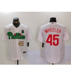 Men Philadelphia Phillies 45 Zack Wheeler White Green Cool Base Stitched Jersey 1