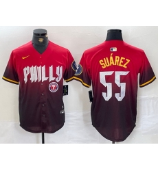 Men Philadelphia Phillies 55 Ranger Su E1rez Red 2024 City Connect Limited Stitched Jersey 4