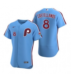 Men Philadelphia Phillies 8 Nick Castellanos Blue Flex Base Stitched Baseball jersey