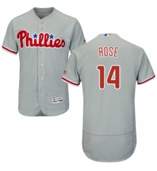 Mens Majestic Philadelphia Phillies 14 Pete Rose Grey Road Flex Base Authentic Collection MLB Jersey