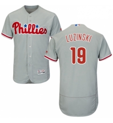 Mens Majestic Philadelphia Phillies 19 Greg Luzinski Grey Road Flex Base Authentic Collection MLB Jersey