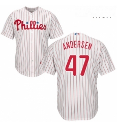 Mens Majestic Philadelphia Phillies 47 Larry Andersen Replica WhiteRed Strip Home Cool Base MLB Jersey