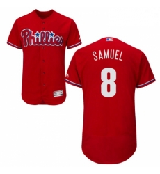 Mens Majestic Philadelphia Phillies 8 Juan Samuel Red Alternate Flex Base Authentic Collection MLB Jersey