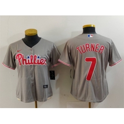 Women Philadelphia Phillies 7 Trea Turner Grey Cool Base Stitched Baseball Jersey