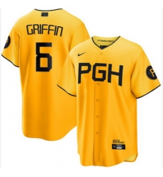 Nike Men's Pittsburgh Pirates Yellow Konnor Griffin #6 Stitched Cool Base Stitched Jersey