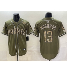 Men San Diego Padres  13 Manny Machado Olive 2026 Armed Forces Day Stitched Baseball Jersey