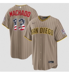 Men San Diego Padres  13 Manny Machado Tan USA 250 Fourth of July Home Stitched Baseball Jersey