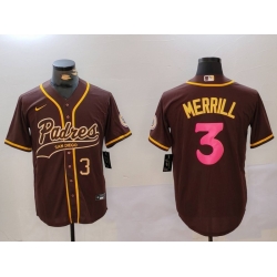 Men San Diego Padres 3 Jackson Merrill Brown Cool Base Stitched Baseball Jersey 6