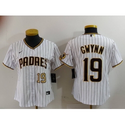 Women San Diego Padres 19 19 Tony Gwynn White With PS Patch Cool Base Stitched Baseball Jersey 2