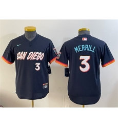 Youth San Diego Padres 3 Jackson Merrill Obsidian 2026 City Connect Stadium Stitched Baseball Jersey Youth San Diego Padres 3 Jackson Merrill Obsidian 2026 City Connect Stadium Stitched Baseball Jersey