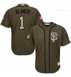 Mens Majestic San Francisco Giants 1 Gregor Blanco Replica Green Salute to Service MLB Jersey 