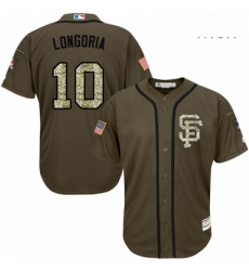 Mens Majestic San Francisco Giants 10 Evan Longoria Replica Green Salute to Service MLB Jersey 