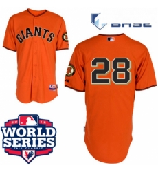 Mens Majestic San Francisco Giants 28 Buster Posey Replica Orange Cool Base 2012 World Series Patch MLB Jersey