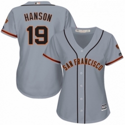 Womens Majestic San Francisco Giants 19 Alen Hanson Replica Grey Road Cool Base MLB Jersey  Womens Majestic San Francisco Giants 19 Alen Hanson Replica Grey Road Cool Base MLB Jersey