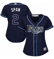 Womens Majestic Tampa Bay Rays 2 Denard Span Authentic Navy Blue Alternate Cool Base MLB Jersey 