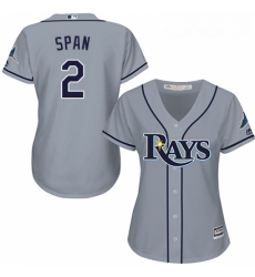 Womens Majestic Tampa Bay Rays 2 Denard Span Replica Grey Road Cool Base MLB Jersey 