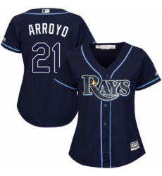 Womens Majestic Tampa Bay Rays 21 Christian Arroyo Replica Navy Blue Alternate Cool Base MLB Jersey 