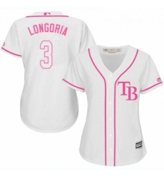 Womens Majestic Tampa Bay Rays 3 Evan Longoria Replica White Fashion Cool Base MLB Jersey