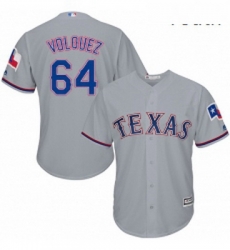 Youth Majestic Texas Rangers 64 Edinson Volquez Authentic Grey Road Cool Base MLB Jersey 