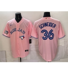 Men Toronto Blue Jays  36 Davis Schneider Pink 50 Seasons Patch Stitched Baseball Jersey