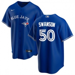 Men Toronto Blue Jays 50 Erik Swanson Royal Cool Base Stitched Jersey